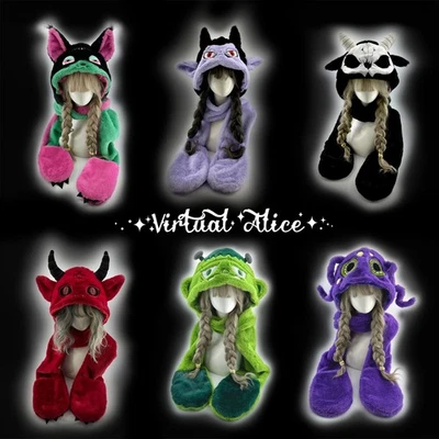 Dark Style Cartoon Vampire Catwoman Death Warm Plush Hat Scarf Gloves Integrated - Image 1 of 4