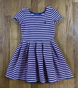 Ralph Lauren Polo Dress Girls Size Small 7 Navy & Pink Stripes - Picture 1 of 4