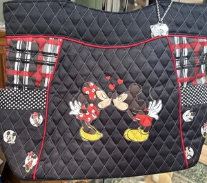 Bradford Exchange: Disney, Mickey & Minnie Love Story" Quilted Tote w/ Charm - Picture 1 of 6