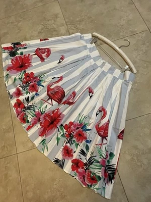 Flamencos, Hibisco, Azul y Blanco Rayas Algodón Falda Circular Completa Talla XXL Foto 1 de 4
