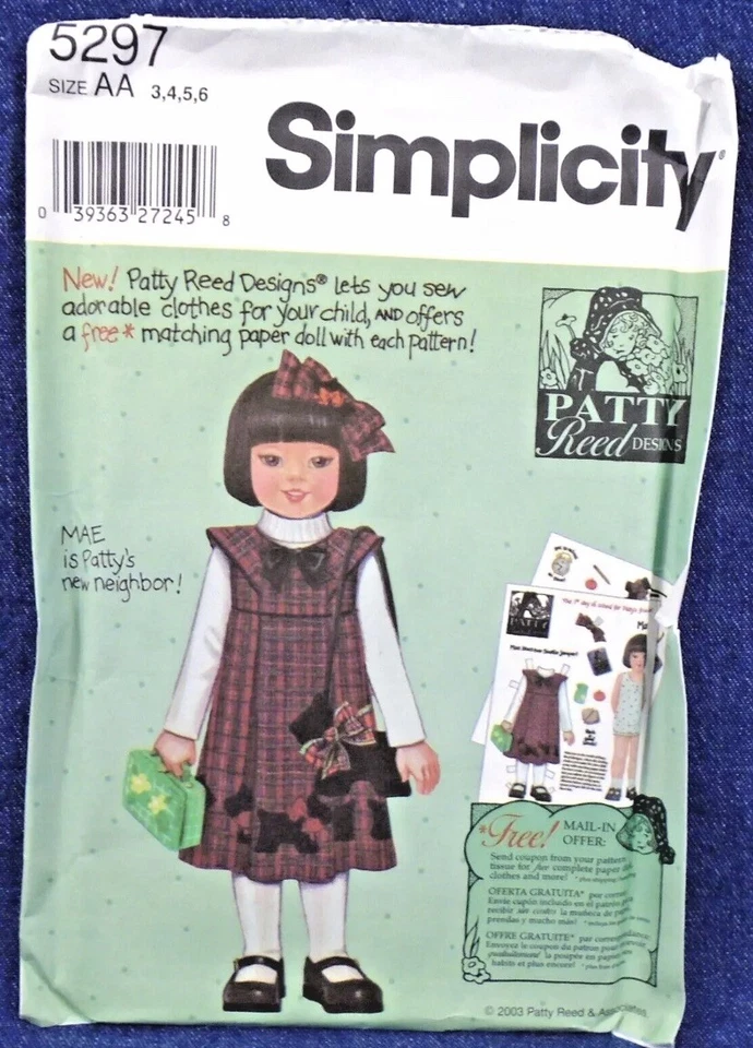 Simplicity Pattern 5297 Girls Scotty Dog Jumper Dress Purse Hairbow Uncut 3-6 - Image 1 of 2
