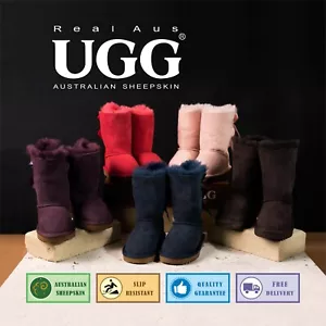 Ugg Real Aus 100% Australian Sheepskin Wool Women Short Bailey Bow Boots - Picture 1 of 27