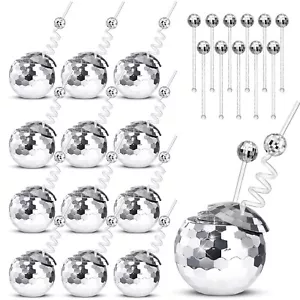 12 PCS Disco Ball Cups Tumbler 70s Disco Ball Wine Glass with Disco Ball Stra... - Picture 1 of 7