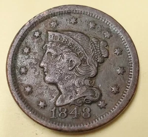 1848 Large Cent Us Mint Copper Coin Vf Details Very Fine - Picture 1 of 2