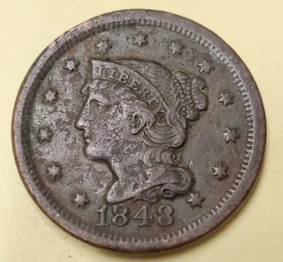 1848 Large Cent Us Mint Copper Coin Vf Details Very Fine - Image 1 of 2
