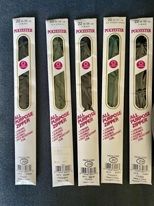 Coats & Clark All Purpose 22” 56 Cm Polyester Zipper 3 Black 2 Green 1 Gray 1 Pl - Picture 1 of 7