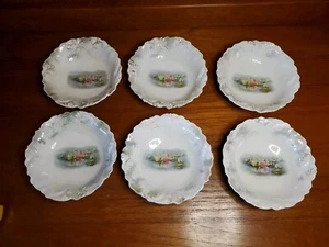 6 R.S. Prussia Small Berry Bowls, Reflecting Water Lilies Plume Mold 5 1/2" - Picture 1 of 6