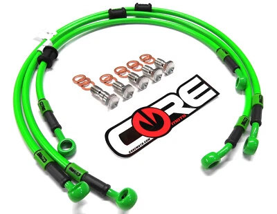 KAWASAKI ZX6R ZX636 2005-2006 STEEL BRAIDED FRONT & REAR BRAKE LINES KAWI GREEN - Image 1 of 4