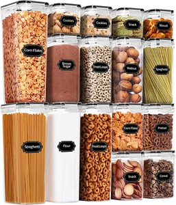 Airtight Food Storage Set 16 Pcs BPA Free Plastic Dry Food Canisters (Black) - Picture 1 of 6