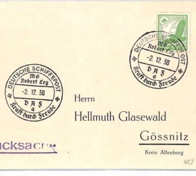 GERMANY Postcard Super *DEUTSCHE SCHIFFSPOST* 1938 CDS Ship Mail MARITIME PH361 - Image 1 of 4