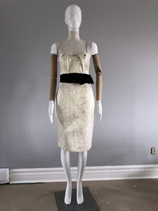 JS COLLECTIONS Champagne Metallic Gold Ribbon Cocktail Party Prom Dress Dress 4 - Picture 1 of 4