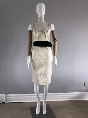 JS COLLECTIONS Champagne Metallic Gold Ribbon Cocktail Party Prom Dress Dress 4 - Image 1 of 4