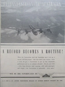 12/1945 PUB AVRO LANCASTRIAN RECORD FLIGHT AUSTRALIA AUSTRALIE ORIGINAL AD - Picture 1 of 2