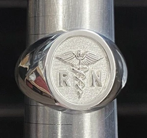 Solid Caduceus Medical MD-RN-PT Symbol Men's Heavy Ring Sterling Silver 925 - Picture 1 of 16