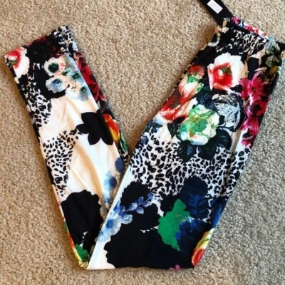 Nuevo Leggings Estampado Floral Talla Única Flores Pantalones Pull On Rojo Negro Rosa Verde Foto 1 de 4