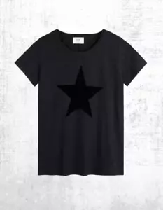 Ex HUSH Women’s Short Sleeve Flock Star Tee in Black Star - Picture 1 of 5