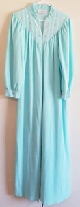 Vanity Fair Nachthemd Velour Reißverschluss Morgenmantel Taschen hell türkis blau Medium Vintage  - Bild 1 von 11