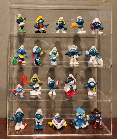 Vintage Smurfs (Various Years) Lot of 20 With Acrylic Shelf Cover