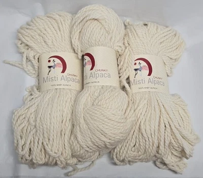 NUEVO Misti Alpaca Hilo Grueso 3 Madejas 100% Bebé Alpaca #100 CREMA NATURAL 324yd Foto 1 de 4