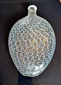 Antique Hand Blown Glass English Nailsea Bottle Flask gimmel OVERLAID GLAZE 21CM - Picture 1 of 13