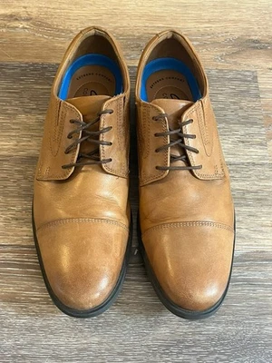 Clarks Mens Tan Leather Whiddon Cap-Oxfords Dress Shoes Size 9.5 - Image 1 of 4