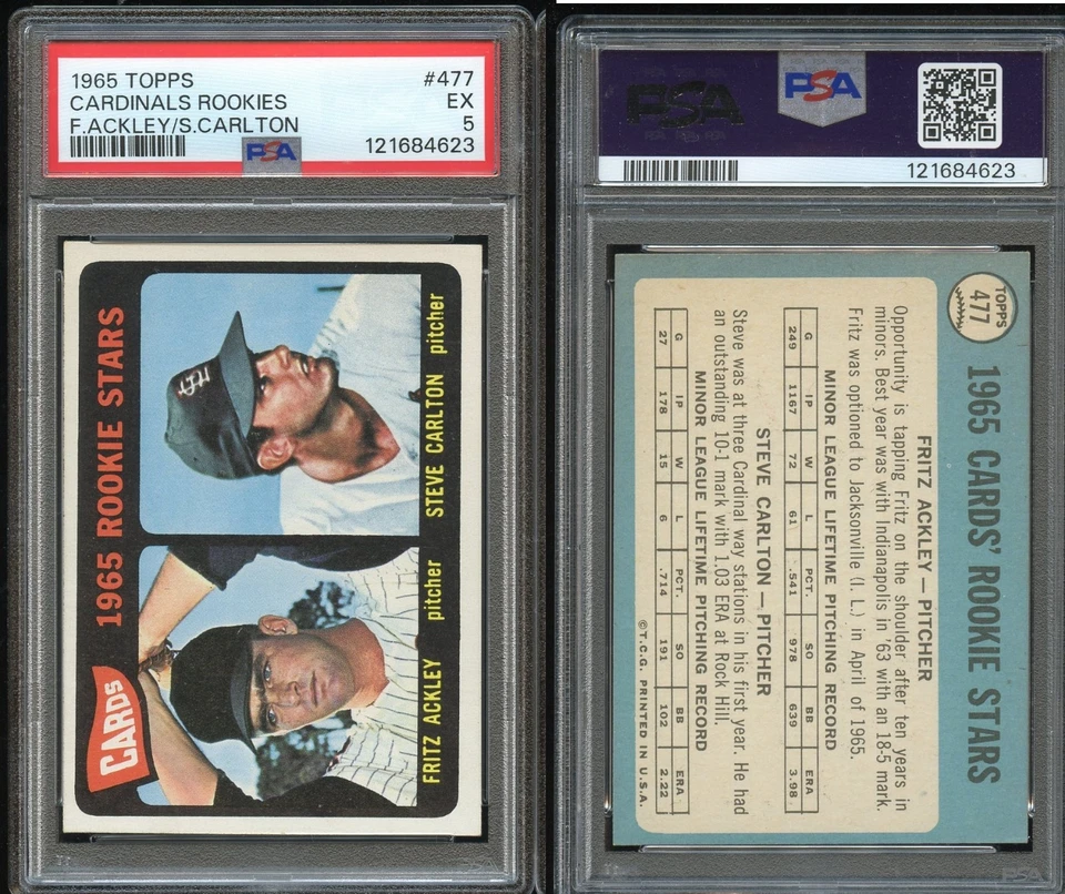 1965 Topps #477 Steve Carlton / Ackley HOF Rookies ~~ PSA 5 ~~ SHARP just graded - Image 1 of 1