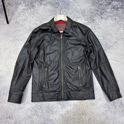 Superdry Mens Black Genuine Leather Jacket L-XL size - Image 1 of 4