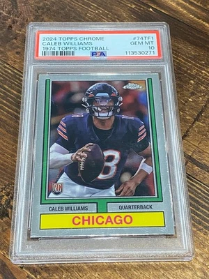 2024 TOPPS CHROME 1974 TOPPS FB #74TF1 CALEB WILLIAMS PSA 10 - Image 1 of 2