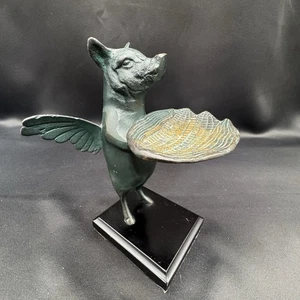 Vintage Pacific Intl. Art Sculpture Bronze 7 In Tall When Pigs Fly Card Holder - Picture 1 of 11
