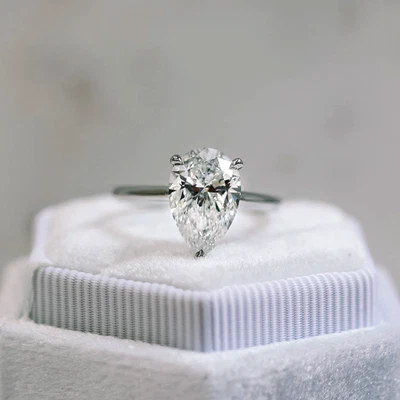 Diamond 18k White Gold Ring For Wedding Lab Grown IGI Pear 3 Carat Certified - Image 1 of 4