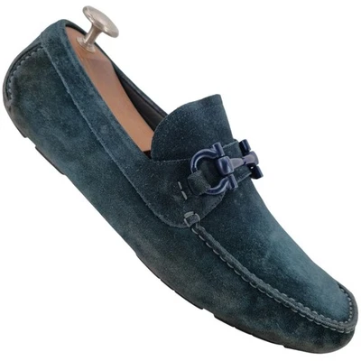 Salvatore Ferragamo Parigi Suede Blue Teal Driving Loafers Mens 10EE Dress Shoes - Image 1 of 4