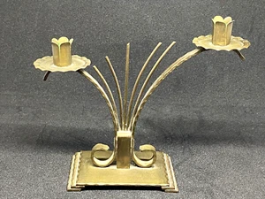 Mid Century Modern Brass Candle Holder Sweden MCM Art Deco 2 Arm Taper Candles - Picture 1 of 11
