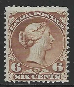 Canada, 1868, Scott #27a, 6c yellow brown, Mint, Full Original Gum, Hinged - Picture 1 of 2