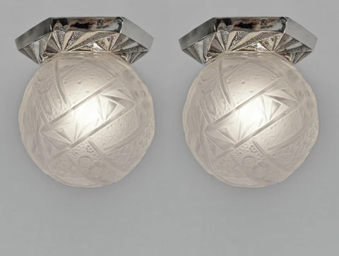 MULLER FRERES : a pair of 1930 Art Deco flush mounts ..... degué era lamp France Cover