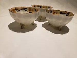 Vintage Hand Painted Nippon Finger Bowls 3 Legged Gold Trim Yellow Flower - Picture 1 of 5