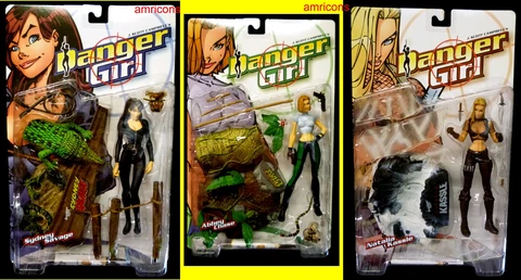 Danger Girl 3 Action Figure Set New 1999 McFarlane Abbey Chase Savage + Amricons Cover