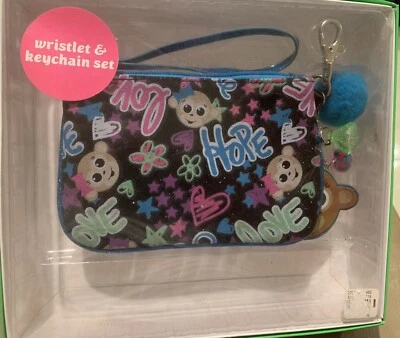 Justice Girls Wristlet Keychain Set  Monkey Peace Love Hope Christmas Holiday Nu - Image 1 of 3