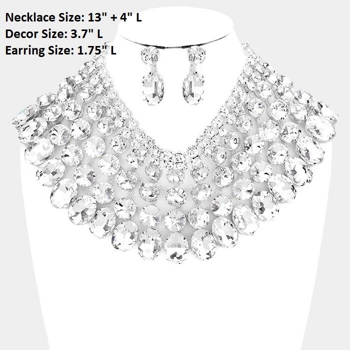 Grueso Cristal Nupcial Babero Boda Gargantilla Pendientes Perforados Color Collar Ovalado Foto 1 de 1