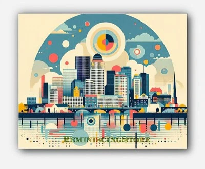 View of Boston Massachusetts minimalist Art scenes painting abstract  #3 Reprint - Image 1 of 3