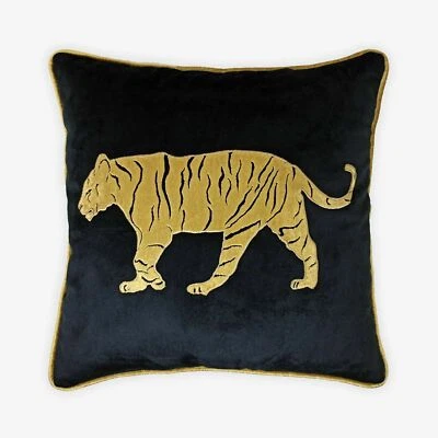 Tiger Black Handmade Embroidered Decorative Throw Pillow Lumbar Cushion Cover - Image 1 of 4