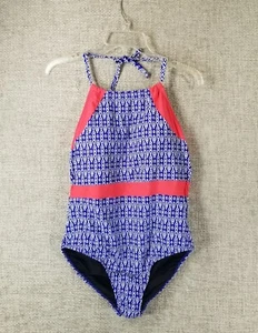 Sea & Sand Beachwear One Piece Swimsuit w/Bra Blue White Coral Women's 16 EUC - Picture 1 of 11