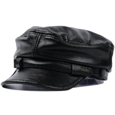Unisex Newsboy Cap Biker PU Leather Beret Cabbie Painter Hat Flat Gatsby Vintage - Image 1 of 4