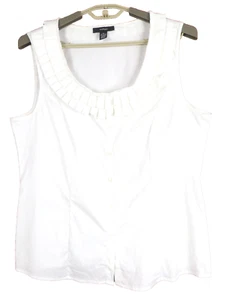 ALFANI Women Stretch Cotton Nylon Button Front Tank Top Ruffle Trim Off White 16 - Picture 1 of 9