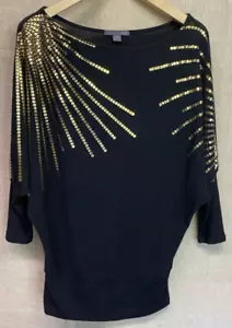 xxi Forever 21 Women’s Size M Retro Black Gold Sweater Dolman Sleeves - Picture 1 of 19