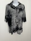 Coin 1804 Tie Dye Sweater Mock Neck Sweater Size Large 3/4 Sleeve Gray Black