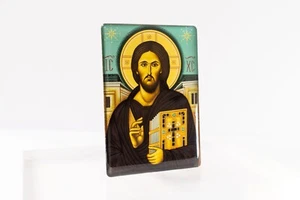 Juego de 2 imanes cristianos de vidrio líquido con Jesucristo y la Theotokos - Imagen 1 de 8