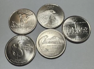 2007-D US State Quarter 5 Coin Set w/Satin Finish. Uncirculated Beautiful Coins - Picture 1 of 4