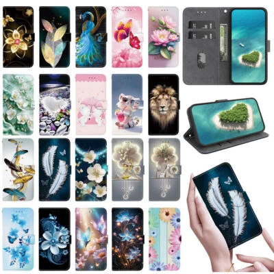 Flower Butterfly Lion Cat Painted Wallet Cover Case For 14 15 16 Pro Max - Image 1 of 4