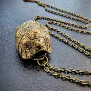 Brass Turtle Shell Necklace, Bell Pendant - Picture 1 of 4