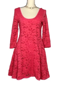 FREE PEOPLE WOMEN’S DRESS M LACE COTTON BLEND 3/4 SLEEVES PINK FULLY LINED - Picture 1 of 4